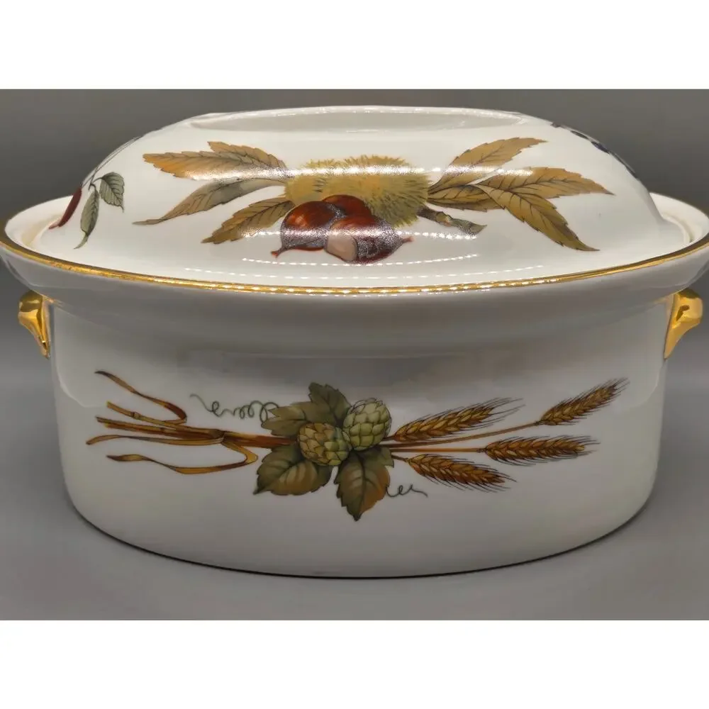 Vintage Royal Worcester Evesham Gold Oval Covered Casserole Dish